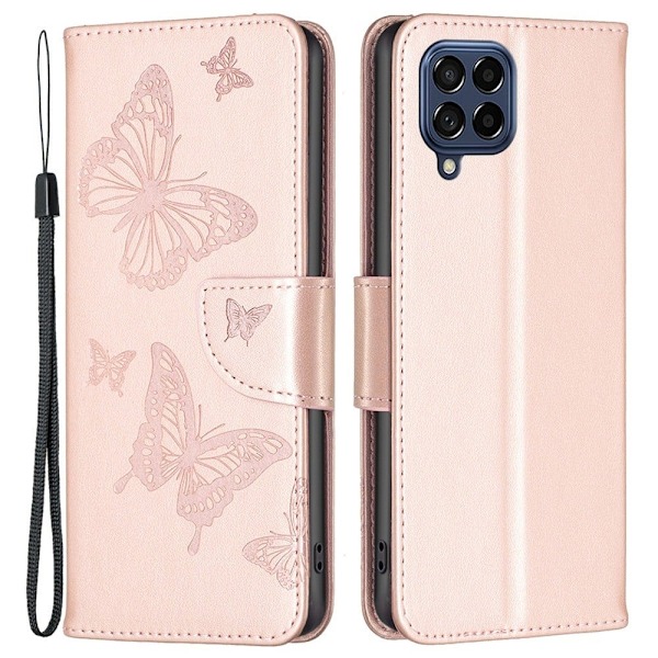 Butterfly läder Samsung Galaxy M53 5G fodral - Rosa Rosa