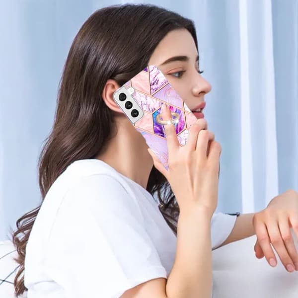 Marble Mønstret Deksel med Ring Holder til Samsung Galaxy S22 Plus - Lyselilla Purple