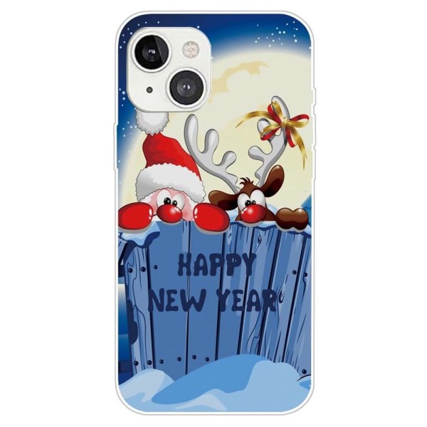 iPhone 14 Plus taske med trykt julemønster Blødt, fleksibelt og stødsikkert cover til beskyttelse mod fald - Rensdyr Blue