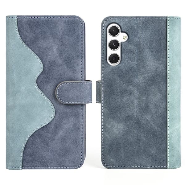 Tvåfärgat flipfodral i läder till Samsung Galaxy S24 - Blå Blå