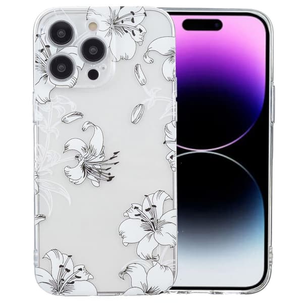 iPhone 16 Pro-fodral Transparent kantflexibelt mobilskal med mönsterutskrift - Vit Blomma Vit