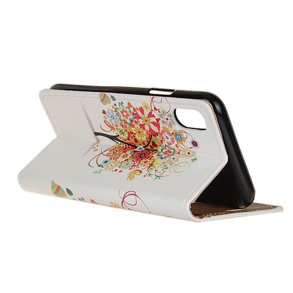 iPhone Xr mønster print læder flip cover - Farverige Blomster Træ Multicolor