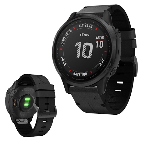 Garmin Fenix 6S genuine leather watch band - Black Svart
