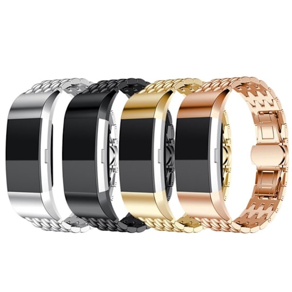 Fitbit Charge 2 urrem i stainless stål med drage-tekstur - Sort Black