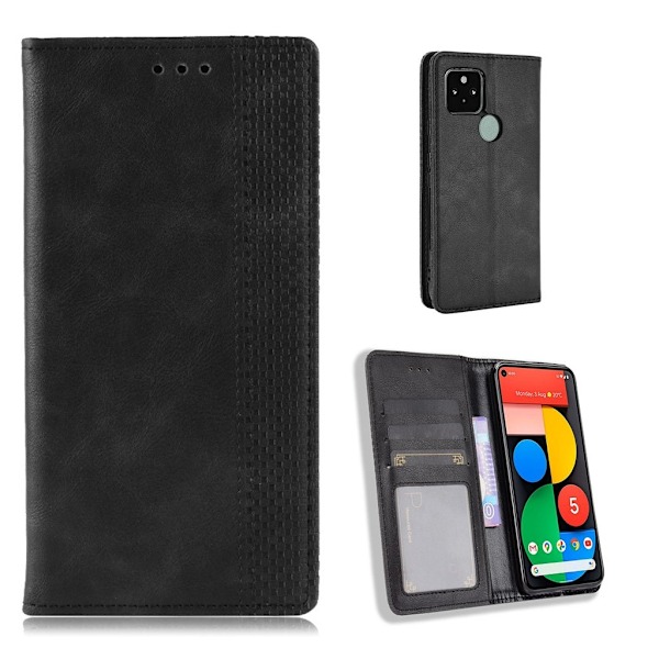 Bofink Vintage Google Pixel 5 nahkakotelo - Musta Black