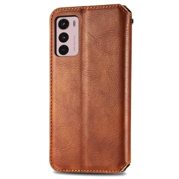 Läder Motorola Moto G42 fodral med romb-design - Brun Brun