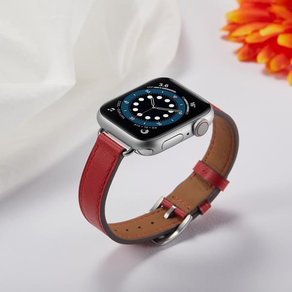 Apple Watch 42mm - 44mm enkel læderurrem - Rød Red