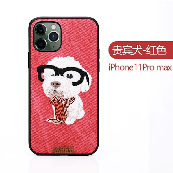Nimmy Söpö lemmikki iPhone 11 Pro Max kirjailtu kansi - Punainen Red