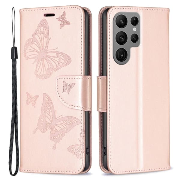 Butterfly Samsung Galaxy S23 Ultra Flippetui - Rose Gull Pink