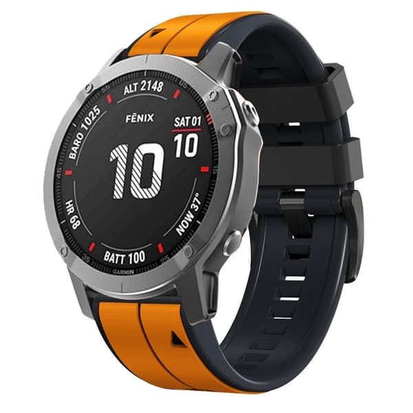 26mm kaksivärinen silikoninen kellohihna Garmin-kelloon - Oranssi / Musta Orange