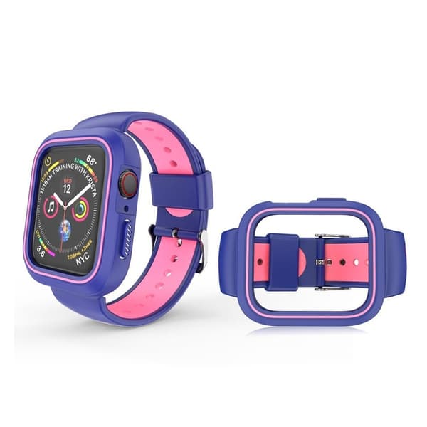Apple Watch Series 4 44mm tvåfärgat klockband av silikon - Blå / Rosa Blå