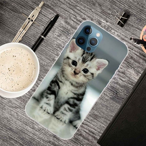 Deco iPhone 14 Pro skal - Söt Katt Silvergrå
