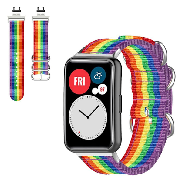 Huawei Watch Fit nylon pattern watch band - Rainbow multifärg