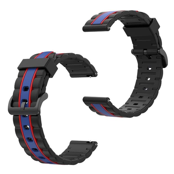 20mm Universal wave square silikone urrem - Sort / Rød / Blå Black