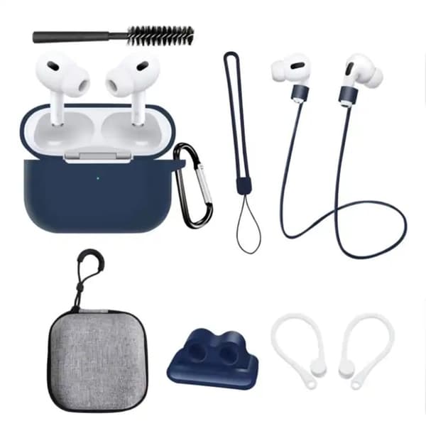 AirPods Pro 2 silikone cover med opbevaringspose og tilbehør - Mørkeblå Blue