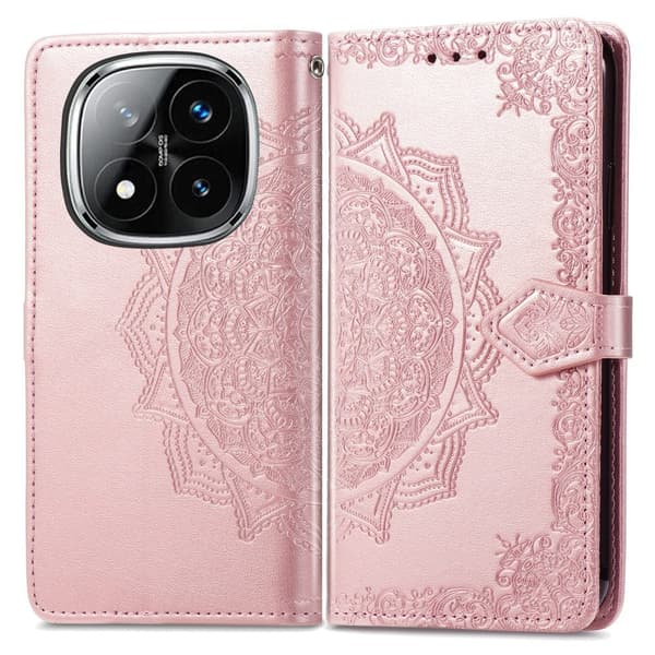Mandala Xiaomi Redmi Note 14 Pro 5G etui i lær - Rose Gull Pink