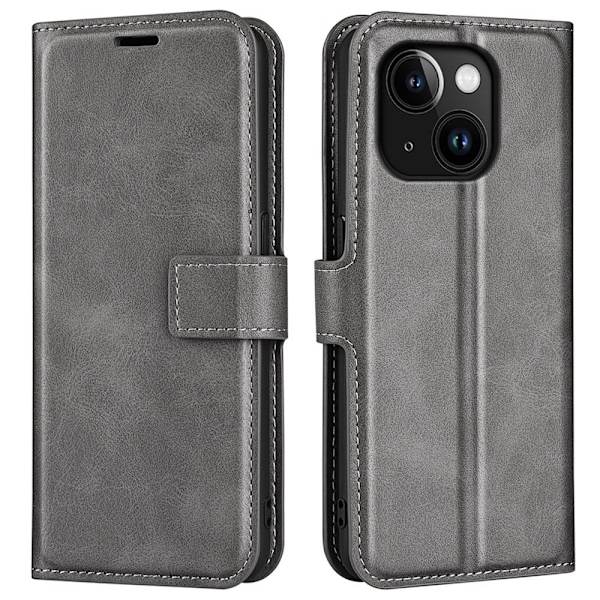 Lompakko Nahkakotelo For iPhone 15 Plus - Harmaa Silver grey