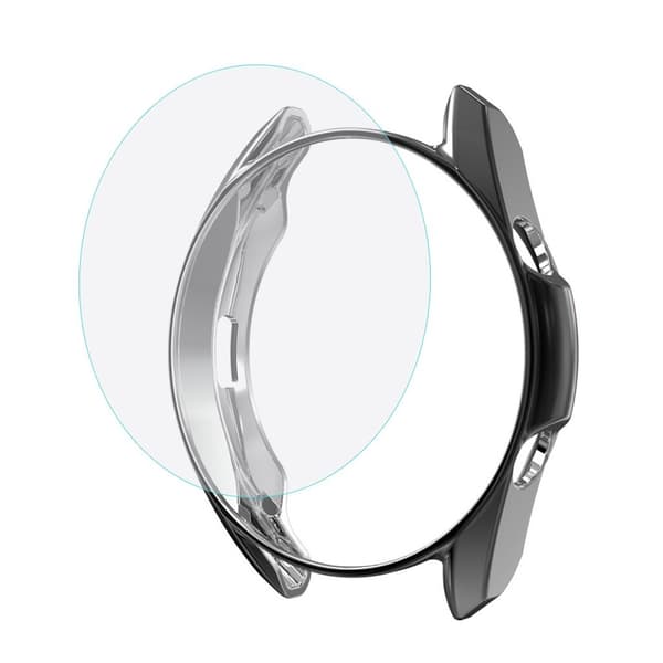 HAT-PRINCE Samsung Galaxy Watch 3 (45mm) hærdet glas + holdbar ramme - Grå Silver grey