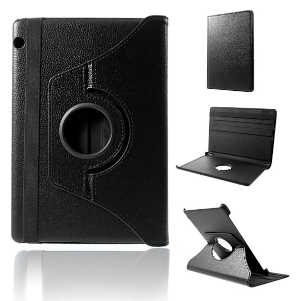 Huawei MediaPad T5 litchi læder flip etui - Sort Black