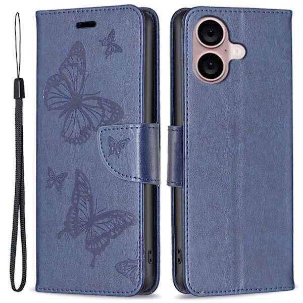 Butterfly iPhone 16 skinnveske - Mørkeblå Blue