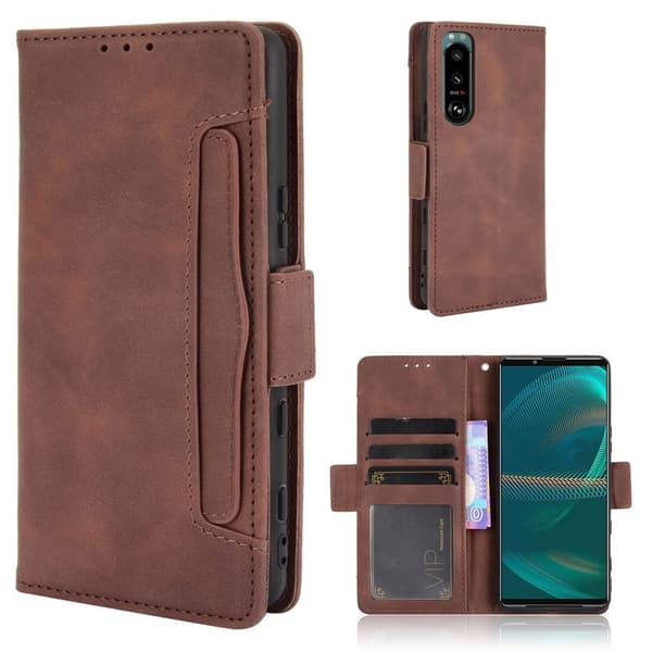 Modern-styled Lær Lommebok Etui til Sony Xperia 5 III - Brun Brown