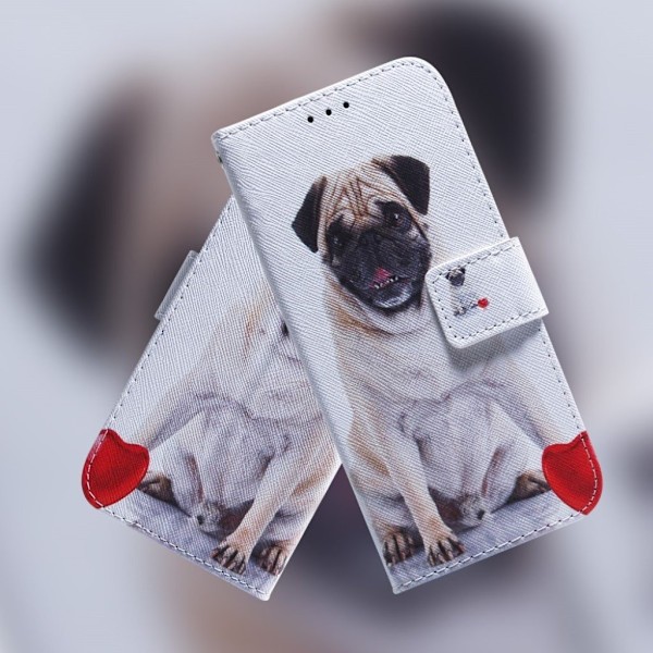 Sony Xperia 10 Plus Mønstret Læretui - Hund Og Hjerte Multicolor