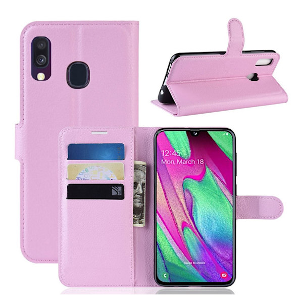 Samsung Galaxy A40 litchi läderfodral - Rosa Rosa