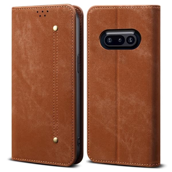 Nothing Phone (3a) Case Jeans Cloth Texture Anti-Scratch Leather Stand Phone Cover - Kaffe Brown