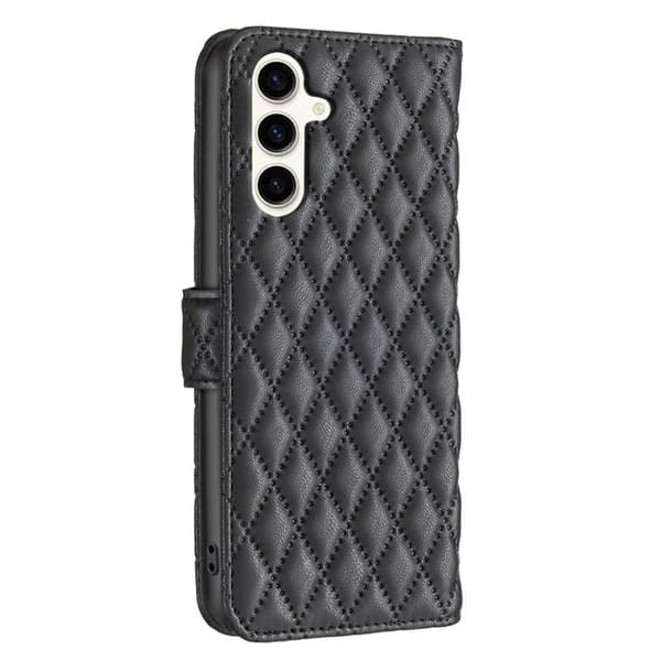 Rhombus mat Samsung Galaxy S24 FE flip etui - Sort Black