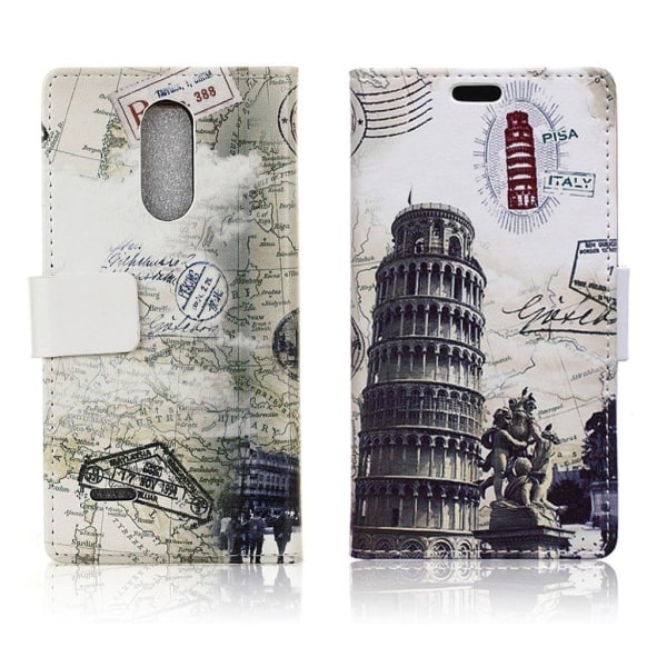 LG K8 2017 patterned PU leather flip case - Leaning Tower and Ma Multicolor