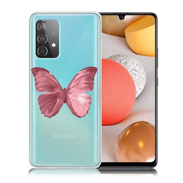 Butterfly läder Samsung Galaxy A52 5G fodral - Rosa Rosa