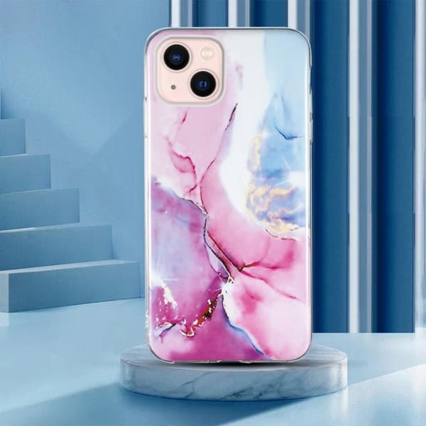 Marble iPhone 13 Mini Suojakotelo - Pinkki / Sininen Pink