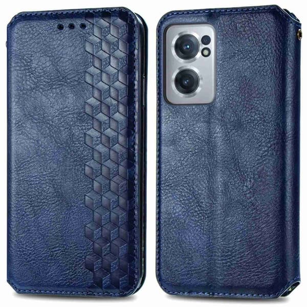 Læretui med A Stilfull Rhombus Imprint til OnePlus Nord CE 2 5G - Blå Blue
