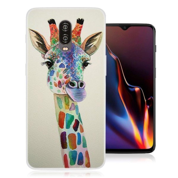 OnePlus 6T beskyttelsesetui i silikone med mønster - Giraf Multicolor