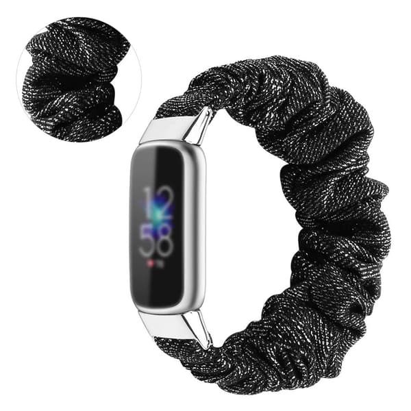 Fitbit Luxe moderiktigt elastiskt klockarmband i scrunchie-stil - Silver Guld / Storlek: S Svart