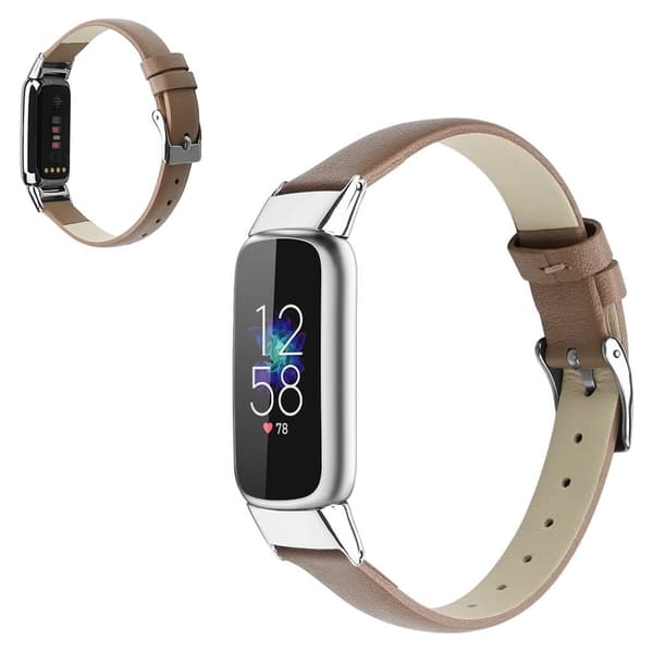 Fitbit Luxe aito nahkakellon hihna - Harmaa / Koko: L Silver grey