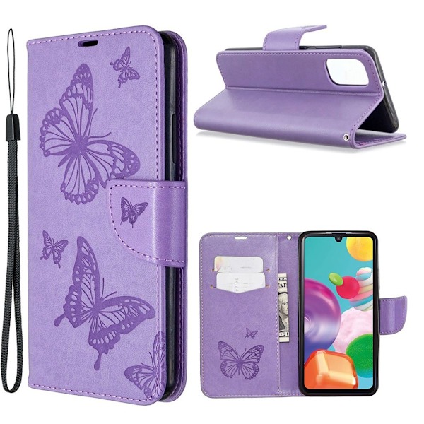 Butterfly läder Samsung Galaxy A41 fodral - Lila Lila