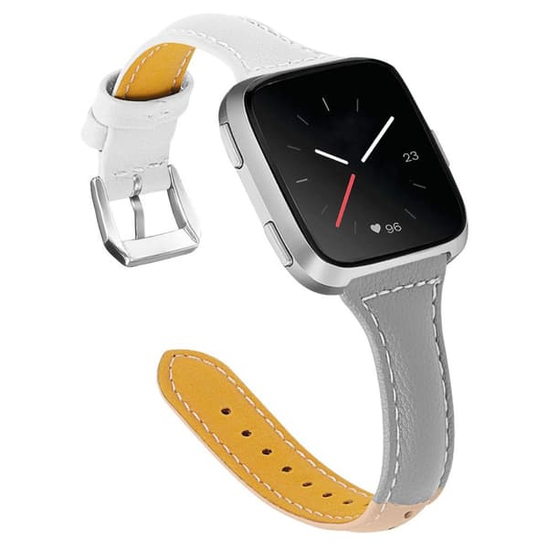 Fitbit Versa aito nahkainen kellonauha - Valkoinen / Harmaa / Khaki Multicolor