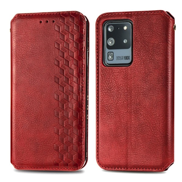 Nahkakotelo With A Stylish Rhombus Imprint For Samsung Galaxy S20 Ultra - Punainen Red