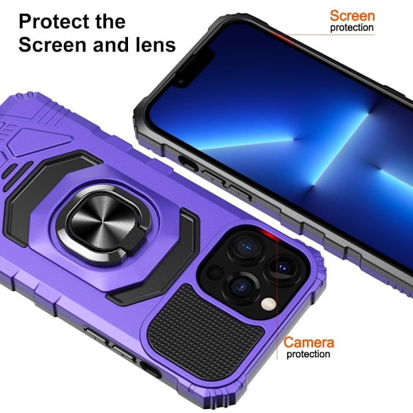 Slitstarkt hårdplastskal med mjuk insida och kickstand för iPhone 13 Pro Max - Lila Lila