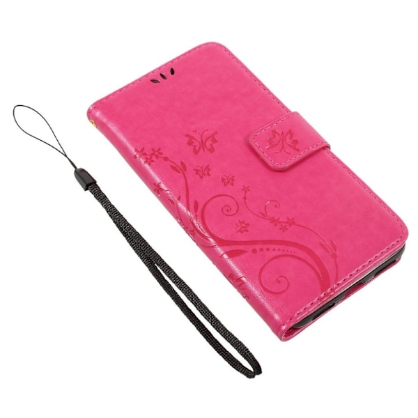 Huawei Honor 8 Lite fjäril läderfodral - Varm rosa Rosa