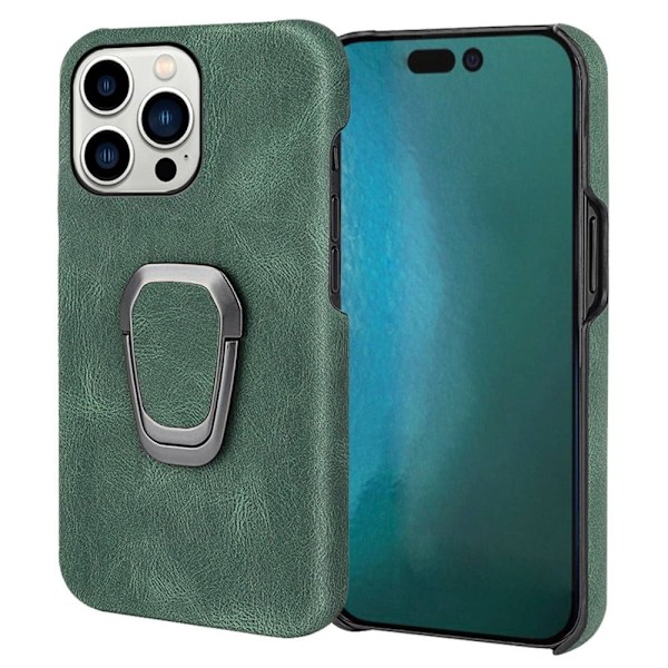Shockproof Läder Skal med Oval Kickstand till iPhone 14 Pro Max - Grön Grön