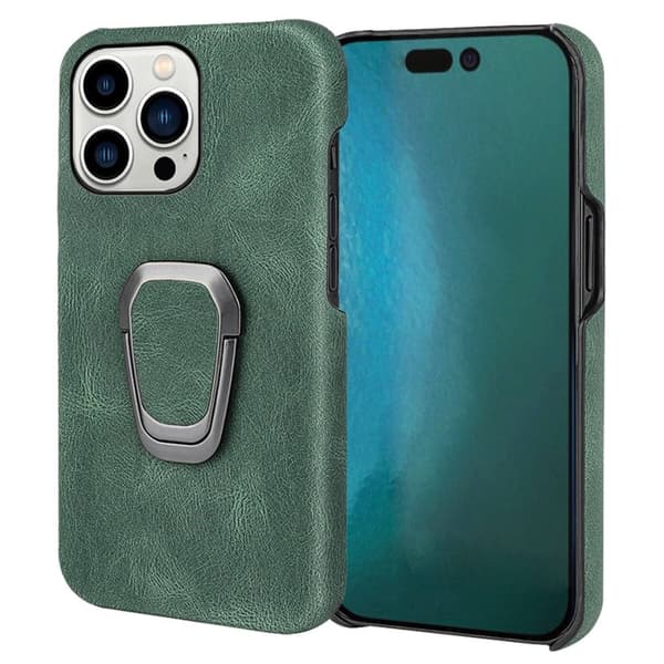 Stødsikkert lædercover med oval støttefod til iPhone 14 Pro Max - Grøn Green