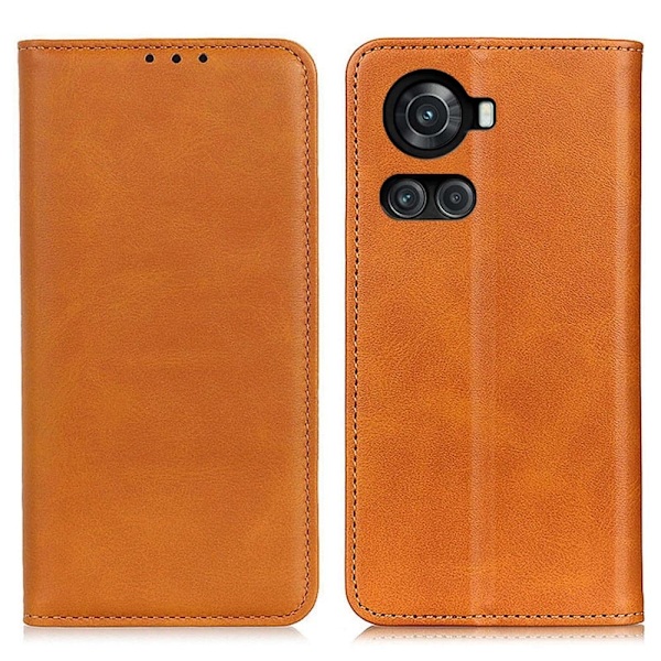 OnePlus 10R / OnePlus Ace lompakkokotelo, aitoa nahkaa - Ruskea Brown
