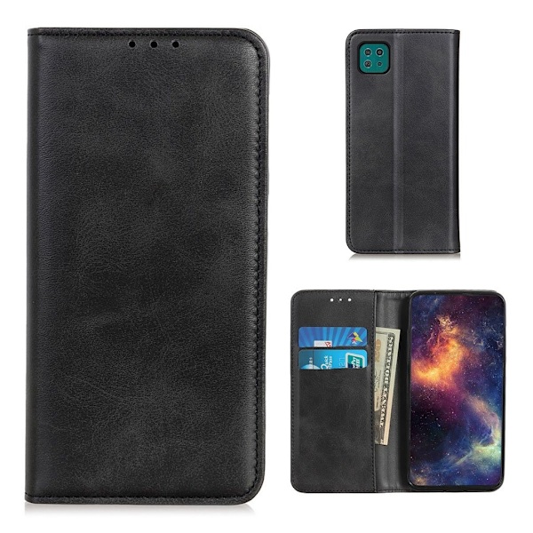 Wallet-style ægte Læder Flipcase til Samsung Galaxy A22 5G - Sort Black