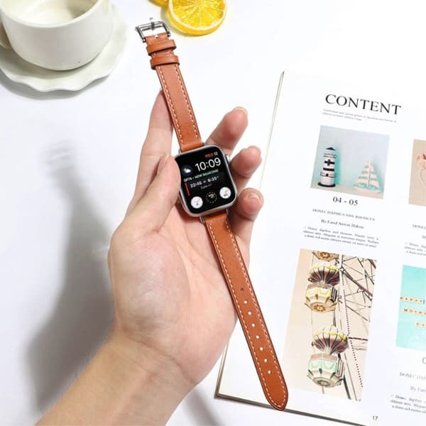 Apple Watch 42mm - 44mm urrem i læder med skruedesign - Khaki Brown