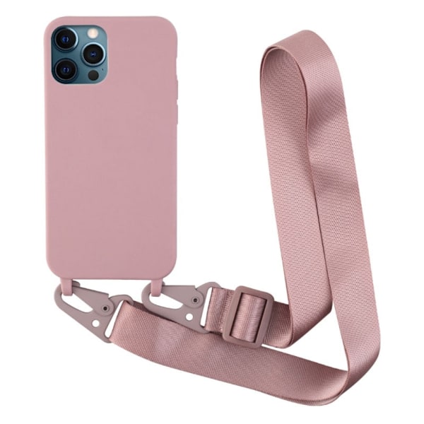 Ohut TPU-kotelo, jossa on mattapintainen viimeistely ja säädettävä hihna iPhone 12 Pro Max - Syvä Vaaleanpunainen Pink