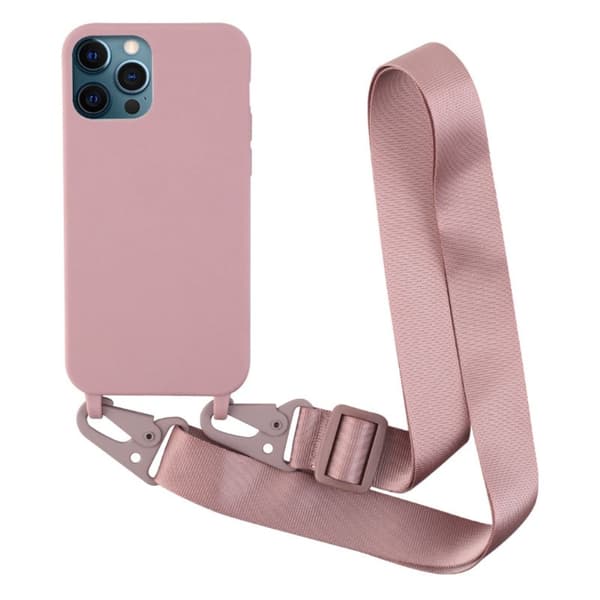 Tynt TPU-deksel med matt finish og justerbar stropp til iPhone 12 Pro Max - Mørkerosa Pink
