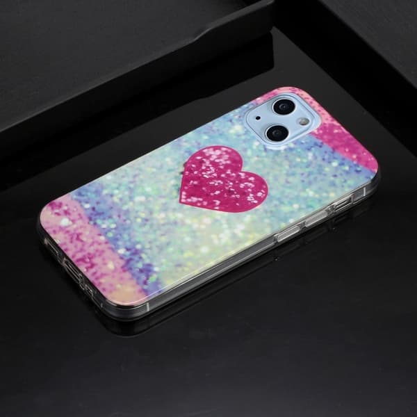 Marble iPhone 14 Etui - Rosa Hjerte Pink