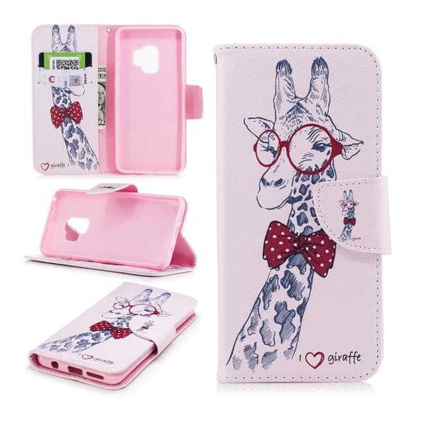 Samsung Galaxy S9 Etui laget av kunstlær og silikon - Sjiraff med briller Multicolor
